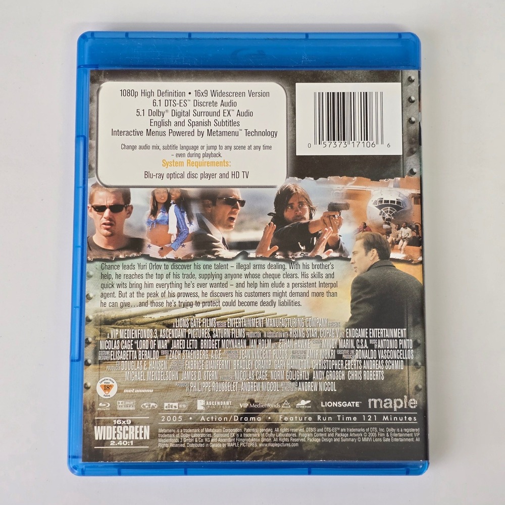 Lord of War Blu-ray Nicolas Cage Jared Leto Action Drama Movie Lionsgate - Picture 2 of 5